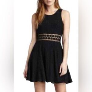 Free people Black Laced Crochet Daisy waist Skater dress size 6